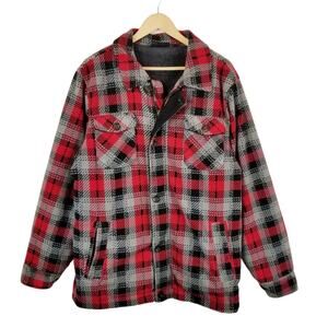 Denali Red Black Gray Plaid Fleece Shacket Size L Large